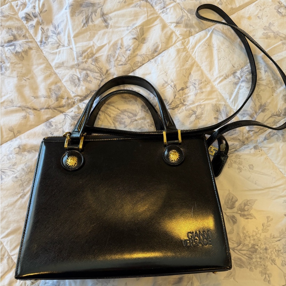 Versace Black Shoulder Bag with Gold Details